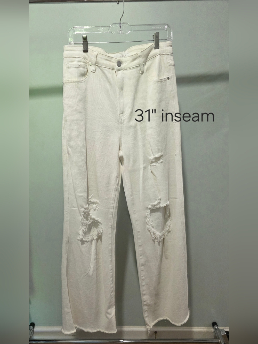 RISEN White Distressed Straight-Leg Jeans